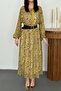 Women's Green Chiffon Floral Print Ruffle Long Sleeve Flared Maxi Dress - 4