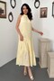 Women's Yellow Maxi Dress with Guipure Stripes, Layered, High Neck, Sleeveless, Woven - 2