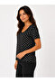 Women's Navy Blue Polka Dot Oval Neck Short Sleeve Plus Size Blouse - 6