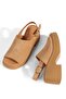 Tan Color Genuine Suede Leather Sandals Thick Heeled Women's Shoes Ciiti - 4