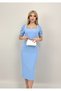 Women's White - White Pearl Detailed Balloon Sleeve Square Neck Midi Slim Fit Satin Dress - 5