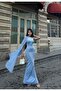 Women's White - White Maxi Length Fitted Round Neck Tulle Cape Sleeve Dress - 2