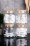 4-Piece 500 ml Glass Bathroom Set with Wooden Lid, Transparent Label, Cotton Ear Swabs, Dental Floss, Makeup Cotton, Organized Set