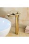 Gold-bronze waterfall-style basin faucet, hot and cold water mixing faucet, waterfall spout, single handle, single hole bathroom basin faucet, tall...