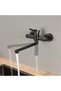 Wall-mounted faucet, 360° rotating stainless steel kitchen faucet, single handle for hot and cold water mixing, 28cm rotating arm, black. - 2