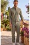Khaki Green Flared Linen Judge Collar Breathable Shirt Elastic Waist 3-Pocket Comfortable Seasonal Trousers Set of 2