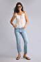 Cotton Crop Flare Fit High Waist Jean Pants - Light Blue