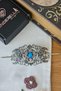 Blue Oknayus Stone Hair Cage with Stick Gothic Bun Clip - Vintage Antique Silver Metal Hair Stick
