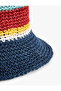 Colorful Knitted Detailed Straw Bucket Hat - 3