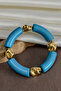 Bamboo Model Pipe Cut Acrylic Resin Crushed Gold Metal Detailed Bracelet - 3