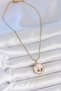 316L Steel Gold Color Chain Pink Enamel Pearl Flower Embroidered Portrait Model Women's Necklace - 2