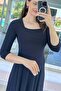 Lycra Square Collar Long Dress 3Y291 - 4