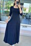 Lycra Square Collar Long Dress 3Y291