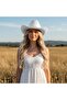 Women's white cowboy hat with wide brim - 2