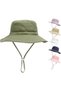 Children's fisherman's hat, UV protection, breathable cotton, wide brim, boys' and girls' summer beach hat - military green - S