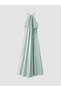 Green Halter Neck Patterned Satin Evening Dress