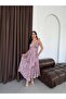 Women's Dusty Rose Shawl Patterned Shoulder-Tie Backless Long Dress - 3