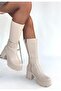 Moki Beige Leather Heeled Boots