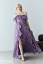 Lilac Strapless Flounce Patterned Slit Chiffon Evening Dress - 2