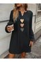 Women's Long Sleeve V-Neck Heart Pattern Mini Imported Crepe Dress - 3