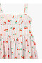 Lace Detailed Cherry Patterned Pleated Strap Dress - 3
