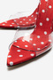 Women's Red Polka Dot Detailed Pointed Toe Thin Heeled Transparent Strap Slippers Sona - 6