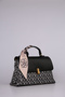 Monogram Printed Long Strap Stylish Women's Hand and Shoulder Bag with Lock and Shawl Detail, Black - 5