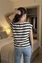 Valeria Women's Striped 100% Cotton Knitwear Blouse – Crew Neck Relaxed Fit Casual Stylish Summer Blouse - 3