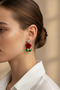 Red Velvet Rose Detailed Shiny Stone Bijouterie Earrings - 2