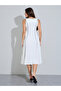 Off White Piping Detail Square Neck A-Line Midi Dress - 5