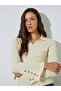 Yellow Button Details Flared Cuffs Ribbed Knit Polo Top - 3