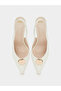 White Croc-Embossed Gold Detail High-Heel Slingbacks - 5