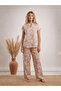 Beige Floral Printed Nightwear Top With Matching Pants