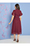 Frill Short Sleeves Lace Overlay A-Line Midi Dress - 4