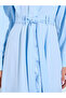 Blue Plain Long Sleeve Shirt Midi Dress - 4