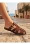 1010 Women's Suede Belt Detailed Gold Adjustable Buckle Flat Sole Summer Comfortable Women's Slippers - 4