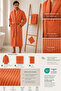 Eldy Men's Robe Set, 3 Pieces, 100% Cotton Certified Shawl Collar Striped Robe Set - Orange Color - 6
