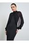 Black Sleeveless Maxi Dress and Beads Embellished Sheer Blouse Set