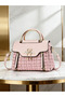 Pink Tweed Look Handbag with Swan Detail - 3