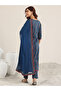 Navy Blue Printed Cotton A-Line Kurta, Trousers and Dupatta Set - 4