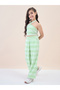 Girls Green Checked Halter Neck Top and Pants Set - 2