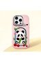 iPhone 16 Pro Compatible Case with Camera Protector Pink Silicone Couple Phone Case with Panda Pattern