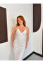 Women's Pearl White Sequined Thin Strap V-Neck Long Evening Dress - 4