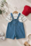 Striped Knitted Overalls for Baby Boy, 2-Piece Set - Light Blue