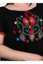 Women's Plus Size Black Madonna Collar Front Embroidery Lace-Up Sleeve Pompom Detail Pocket Short Sleeve Stretchy Viscose Dress - 2