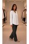 Women's Ecru V-Neck Pleated Detailed Long Sleeve Cuffed Relax Fit Sandy Fabric Blouse - 5