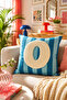Punch Embroidered Throw Pillow Cover - 43*43 cm - Blue Letter O - Pnk001