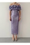 Women's Lilac Strapless Sequined Ruffle Detailed Boat Neck Midi Evening Dress - 2