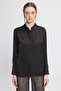 Women's Black Satin Textured Regular Fit Long Sleeve Shirt Collar Shirt - 5