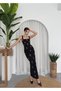 Women's Black Midi Dress with Square Collar, Stone Detail, Straps and Body-Fitting Fit - 7